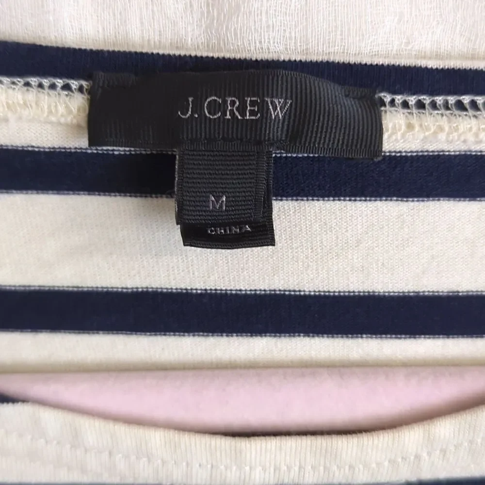 J Crew Top Size M Navy and White Stripe Embroidered Red Lips Kisses